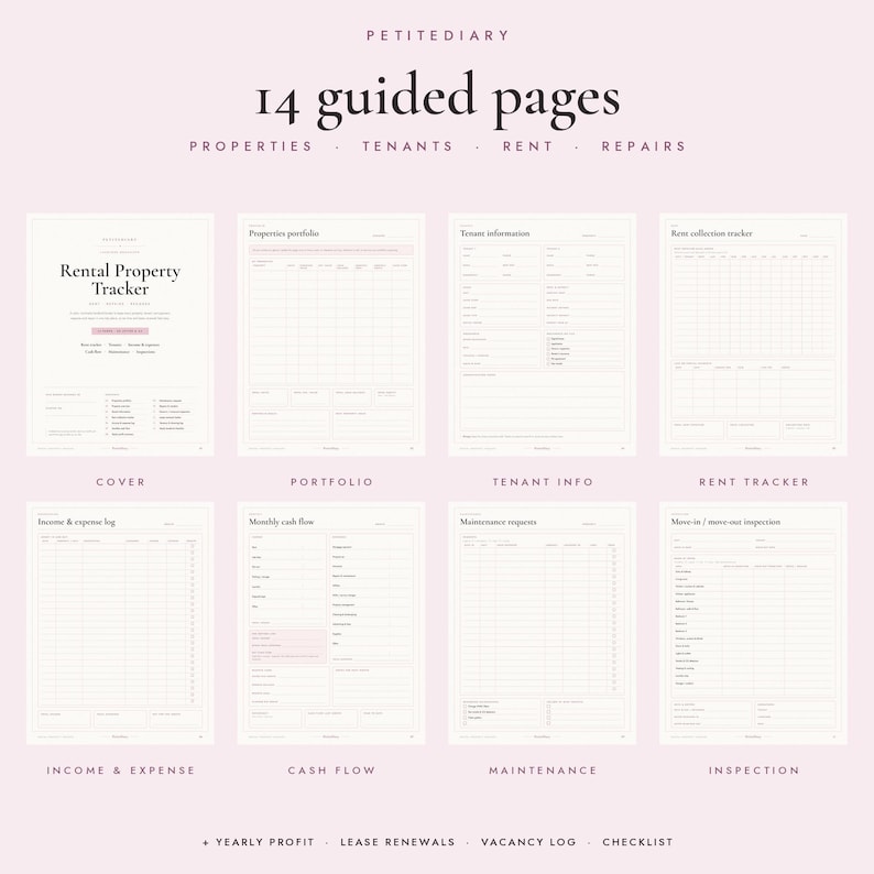 Rental Property Tracker Printable, Landlord Binder With Rent Collection ...