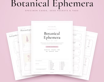 Botanical Ephemera Printable Kit, Herbarium Specimen Cards, Seed Packets, Plant Labels & Hang Tags