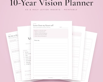A5 10 Year Vision Planner Printable, Half Letter Inserts, Life Goals, Milestones, Dream List