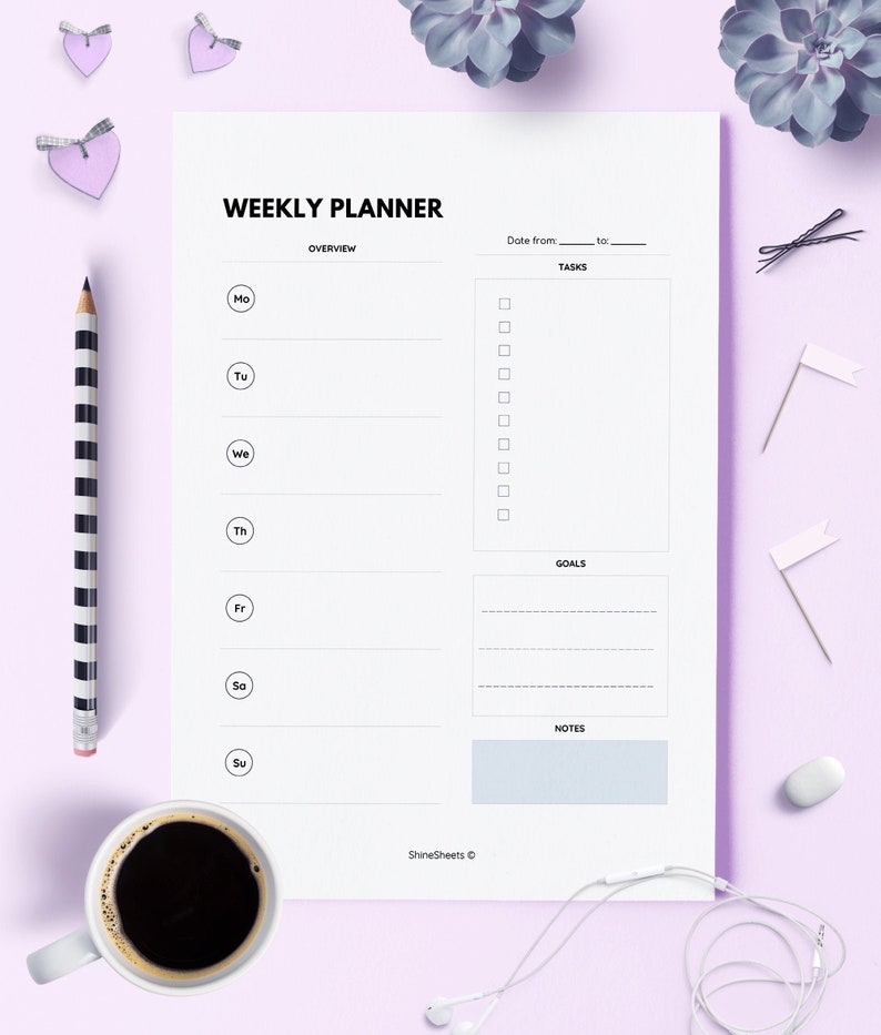 A5 Weekly Planner Printable / Weekly Planner A5 / Weekly Etsy