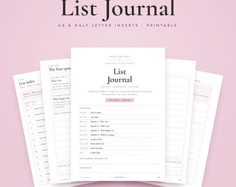 A5 List Journal Printable, Half Letter Inserts, 52 Weekly Prompts for Self Discovery, Undated