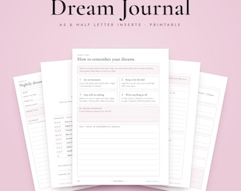 A5 Dream Journal Printable, Half Letter Inserts, Nightly Log, Lucid Dreaming, Symbols Dictionary
