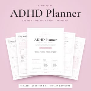 Agenda stampabile per ADHD, spazio per appunti settimanali e giornalieri senza data, gestione del tempo, funzioni esecutive, PDF rosa