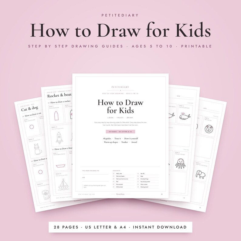 How to Draw for Kids Printable, Directed Drawing Guides, Tracing Art ...