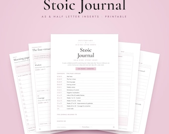A5 Stoic Journal Printable, Half Letter Inserts, Stoicism Prompts, 52 Weekly Themes, Morning Evening Review