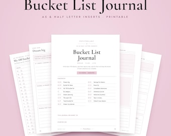 A5 Bucket List Journal Printable, Half Letter Inserts, 100 Dreams Tracker, Travel Goals, Adventure Log