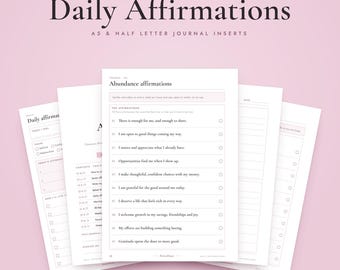 A5 Daily Affirmations Journal Printable, Half Letter Inserts, Self Love, Belief Shift, 30 Day Tracker