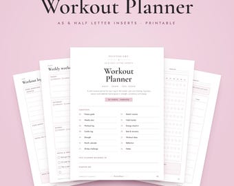 A5 Workout Planner Printable, Half Letter Fitness Inserts, Gym Log, Strength Tracker, Undated Exercise Pages