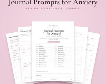 A5 Journal Prompts for Anxiety Printable, Half Letter Inserts, 150 Worry Questions, Daily Check-In