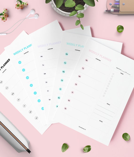 week on one page weekly planner printable colorful weekly etsy