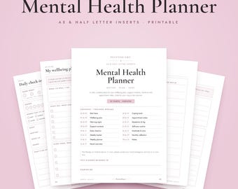 A5 Mental Health Planner Printable, Half Letter Inserts, Wellbeing Plan, Daily Check In, Coping Tools