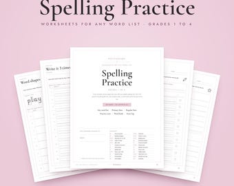 Spelling Worksheets Printable for Any Word List, Grades 1 to 4, Practice Tests, Homeschool PDF