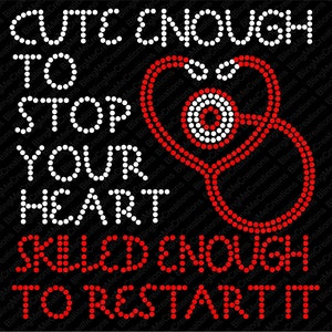 Abbastanza carino da fermare il tuo cuore Abbastanza abile da riavviarlo File di strass per infermieri, file Svg, download Svg, download digitale, file Svg con strass
