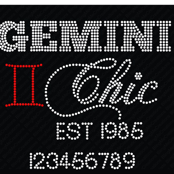 Gemini Rhinestone SVG Download, Chic Birthday Numbers (SS6, SS10)