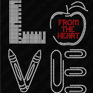 Love From the heart Teachers rhinestone file, svg file, Rhinestone svg, Rhinestone digital download, Rhinestone download
