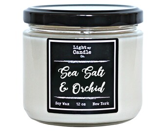 Vela de cera de soja hecha a mano con sal marina y orquídea, aroma de primavera, decoración del hogar, regalo de despedida de soltera, regalo del Día de las Madres, vela hecha a mano, vela natural