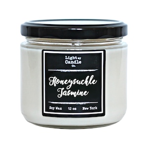 Honeysuckle Jasmine Soy Candles Handmade, Scented Candles, Floral Candles, Flower Scented 12 oz Jar Candle, All Natural