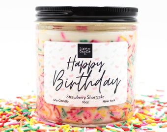 Happy Birthday Cake Candle Gift | Bday Gifts For Her, Mom, Sister, Wife, Best Friend | Bakery Scented Soy Candles, 16oz, 2 wick, 3 “flavors”