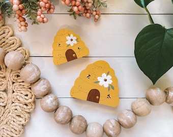 Schattig bijenkorfblok - handgeschilderde houten bijenkorf - bijdecor - dik houten blok - lentedecor - decor gelaagde bijenbak - schattige bijenkorf