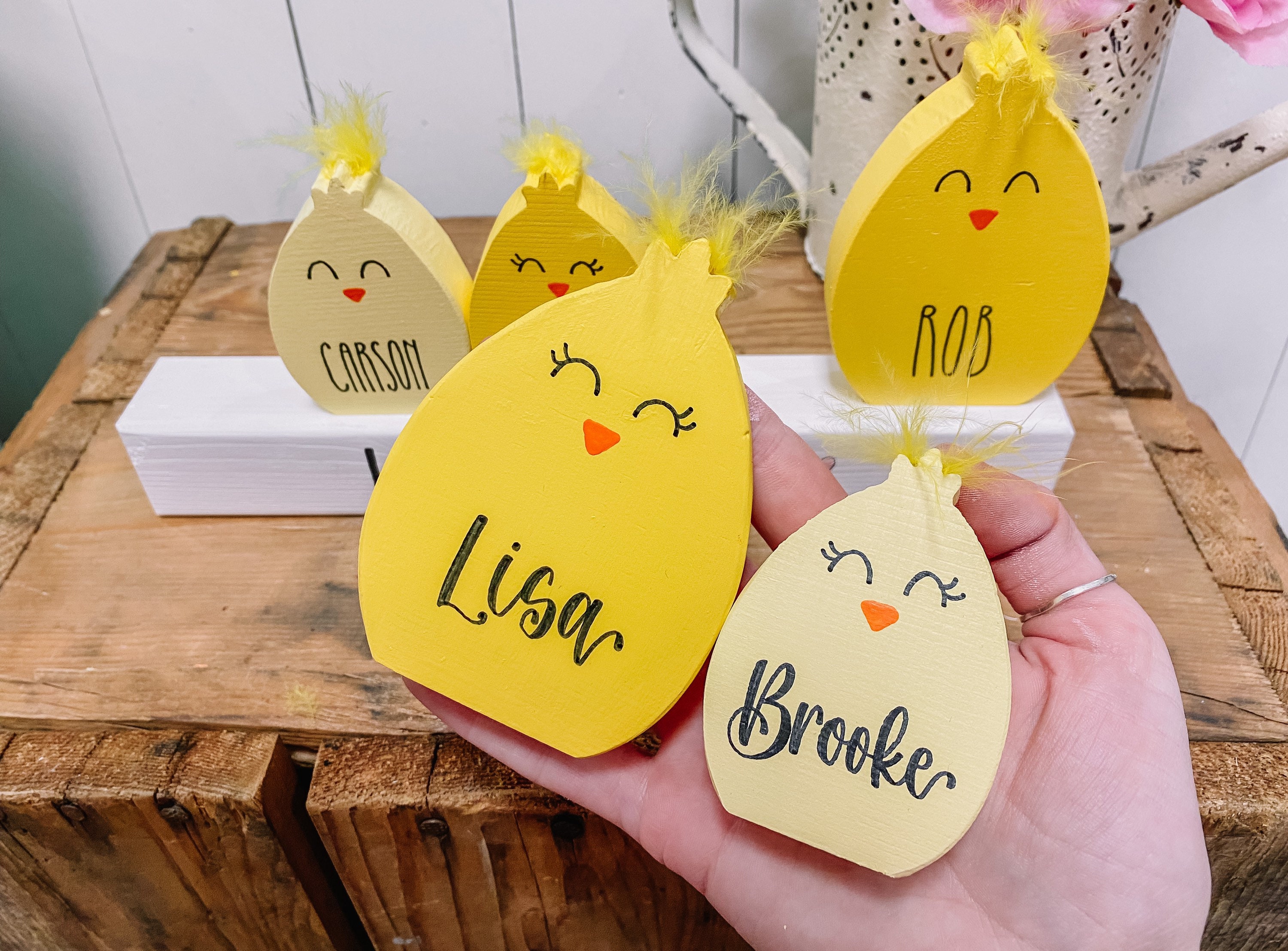 Personalized Chick Family, Wooden Easter Chick Blocks, Custom Block Family, Custom Easter Gift, Easter Tiered Tray Decor, Easter Decor