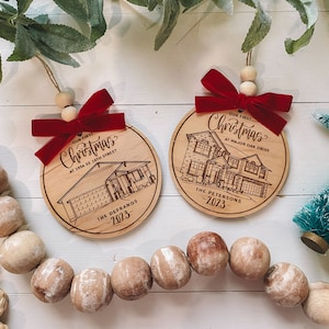 Custom Hand Drawn House Ornament - 4.5” Large Round Christmas Ornament - Laser Engraved Christmas Ornament - Custom First Home Ornament