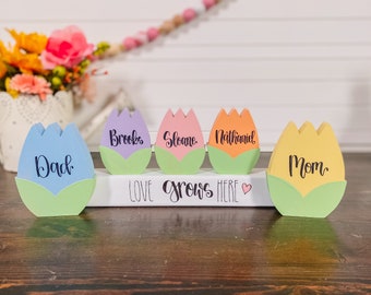 Personalized Tulip Block - Chunky Wooden Spring Tulip Blocks - Custom Block Family - Easter Gift - Easter Tiered Tray Decor - Spring Decor