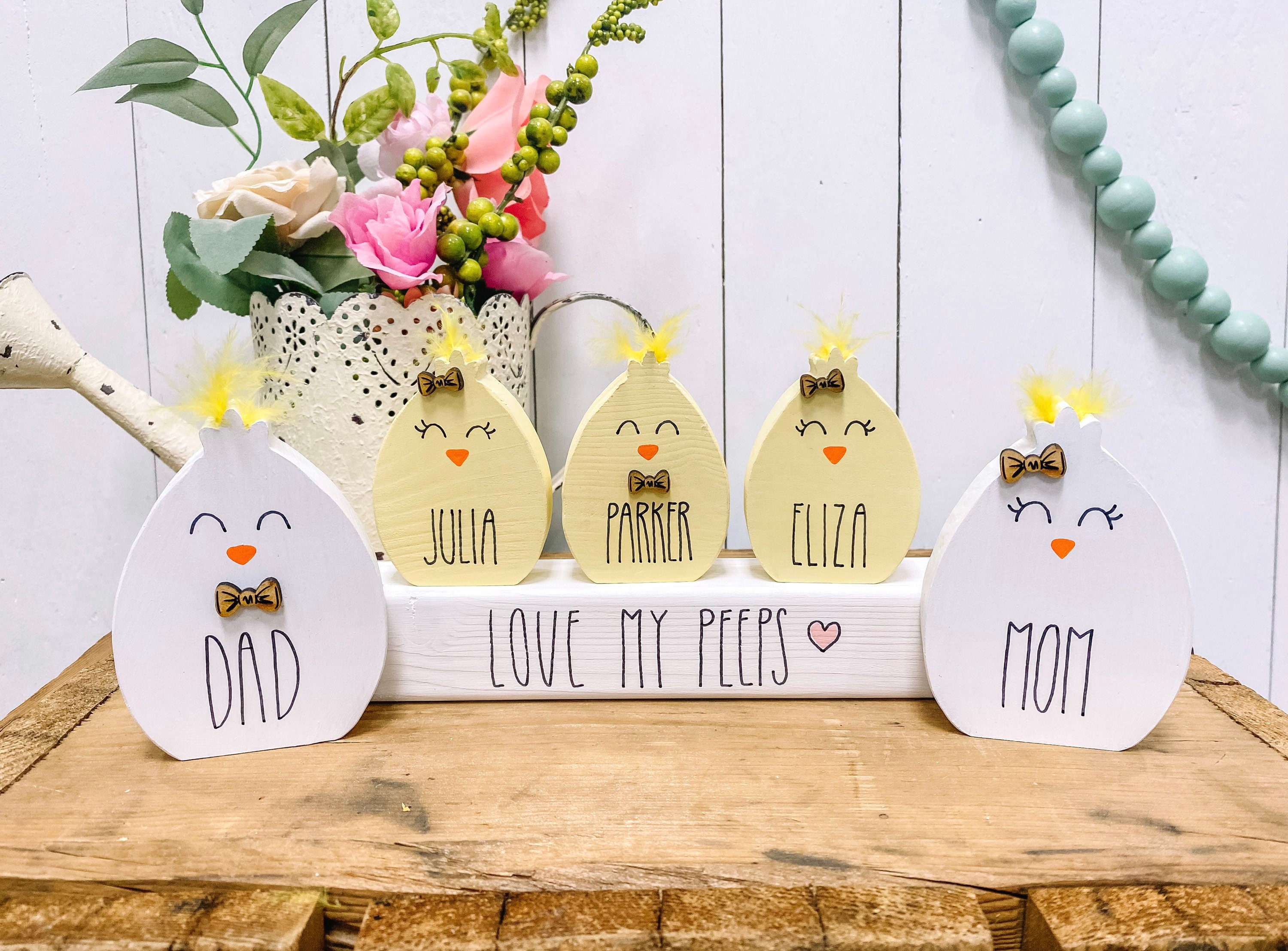 Personalized Chick Family, Wooden Easter Chick Blocks, Custom Block Family, Custom Easter Gift, Easter Tiered Tray Decor, Easter Decor