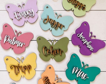 Personalized Butterfly Name Tags - Wooden Butterfly Tag - Easter Name Tag - Spring Name Tag - Summer Name Tag - Gift Basket Name Tags