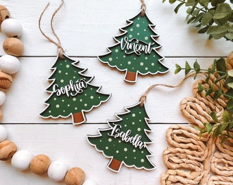 Custom 3D Christmas Tree Stocking Tags/Gift Tags/Ornament - 4” Christmas Gift Tag - Custom Wood Name Tags - Painted Christmas Tree Ornaments