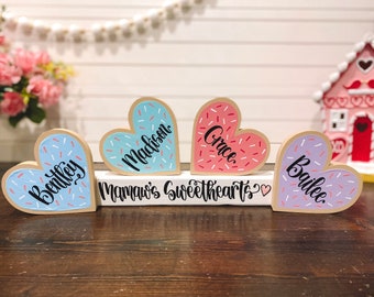Personalized Valentine Heart Cookie Block - Wooden Heart Blocks - Custom Block Family - Custom Valentine Gift - Valentine Tiered Tray Decor