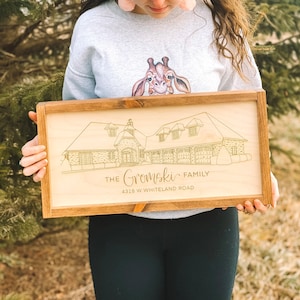 Custom Hand Drawn House Sign - Wood Engraved House Portrait - Housewarming Gifts - Real Estate Gifts - New Home Gifts - Custom House Sign