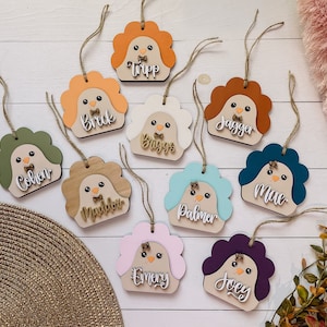 Custom Turkey Name Tags - 3D Wooden Laser Cut Name Tags - Personalized Fall Gift Basket Name Tags - Thanksgiving Turkey Placemat Name Tags