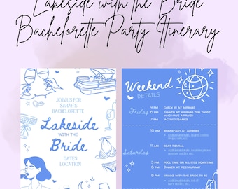 Lakeside with the Bride Bachelorette Party Itinerary Customizable Canva Template
