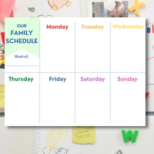 Our Family Schedule | Kid Friendly Fridge Weekly Calendar Printable - Etsy