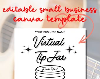 Virtual Tip Jar Sign Template |  Editable Canva Template