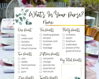 What's In Your Purse Shower Game Printable | Baby Shower/Wedding Shower Game