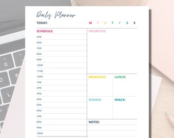Colorful Minimalist Daily Planner Printable (Digital Download)