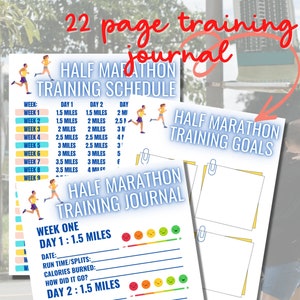 Beginner&#39;s Half Marathon Training Schedule and Journal Printable Set | Running journal