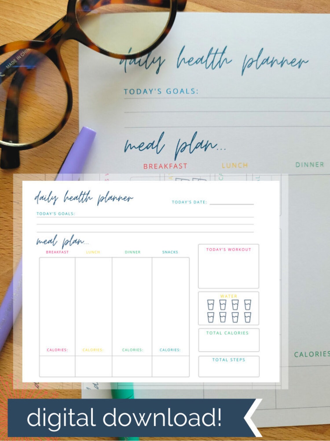 Daily Health Planner Printable Digital Download Meal Diary - Etsy UK