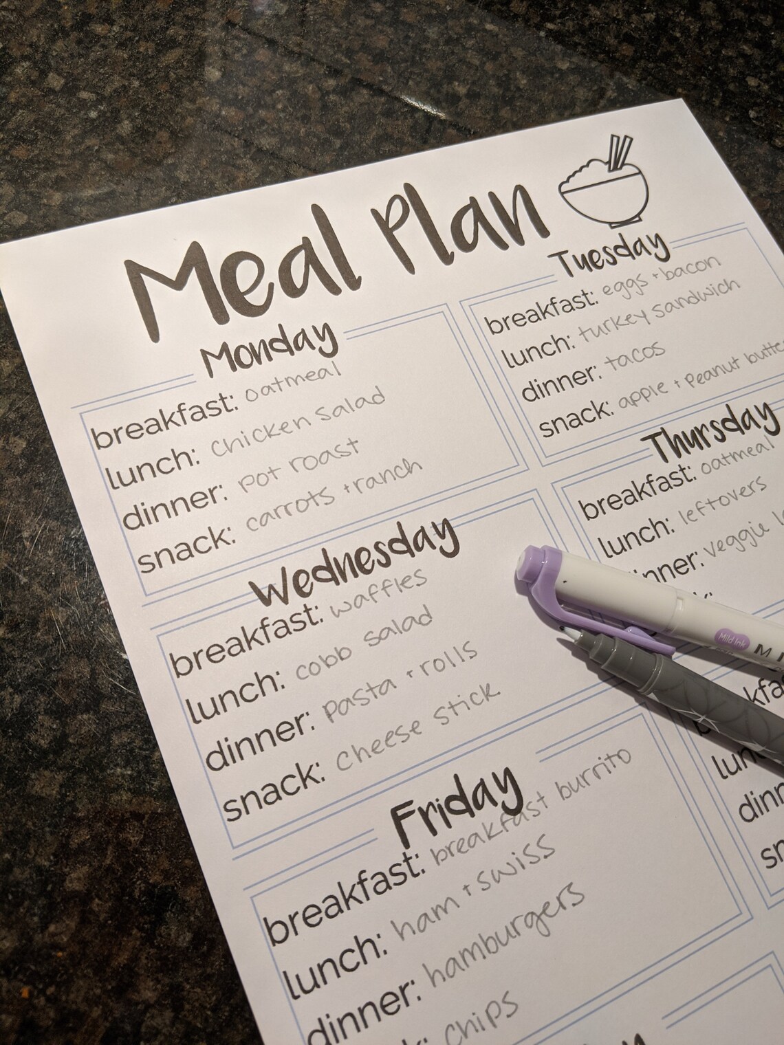 One Week Meal Planning Printable | Etsy