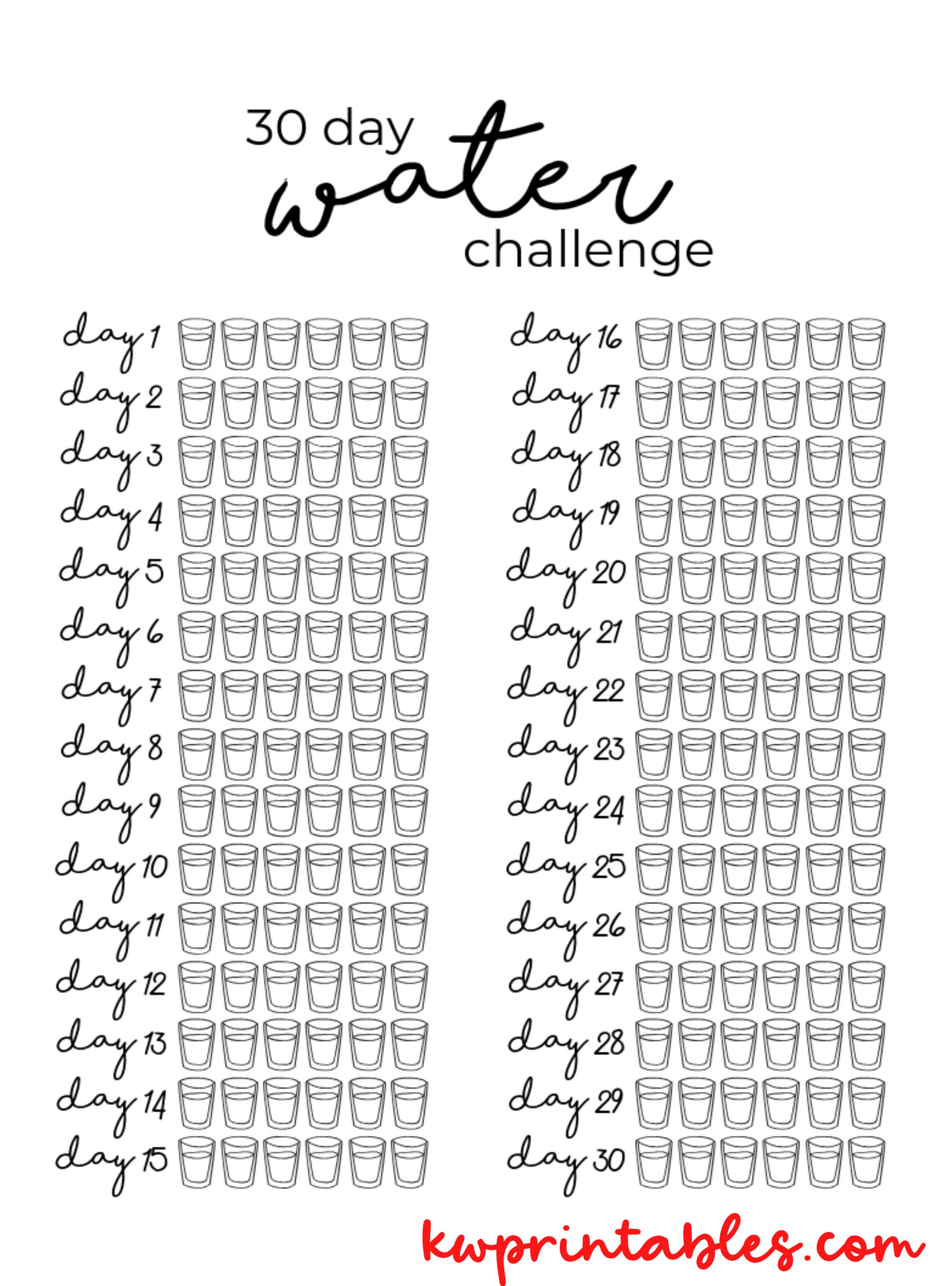 30 Day Water Challenge Printable | Water Intake Tracker - Etsy for 30 Day Water Challenge Free Printable