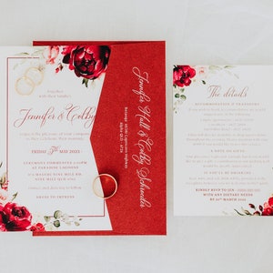Wedding Save the Date / Invite - Wine Peony Burgundy Pink Roses