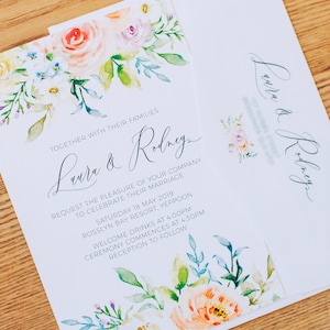 Ahorre la fecha / invitación - Pastel acuarela floral