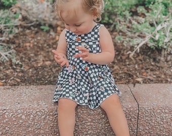 Mickey Checkered Sleeveless Dress | Skater Dress| Black and White  Dress | Vans Kids| Magic Kingdom Outfit| Disney Dress | Skirt