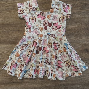 Mickey & Friends Floral Dress| Disney Dress| Disney Outfit| Mickey Dress| Disney Kids| Skater Dress| Minnie Dress |Daisy Dress