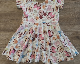 Mickey & Friends Floral Dress| Disney Dress| Disney Outfit| Mickey Dress| Disney Kids| Skater Dress| Minnie Dress |Daisy Dress