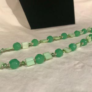 Green Dyed Mother of Pearl Square Beads, Crystal, Glass & Sterling Silver Beaded Jewelry Statement Necklace