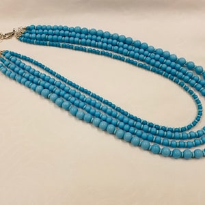 Vintage inspired turquoise sky blue multi strand glass beaded necklace with Sterling silver adjustable clasp