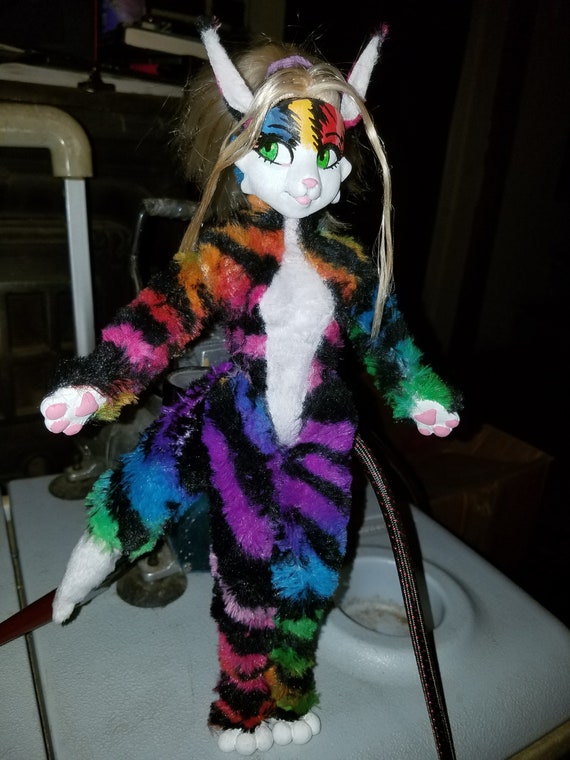 OOAK Rainbow Anthro Furry Fox Barbie Kinky