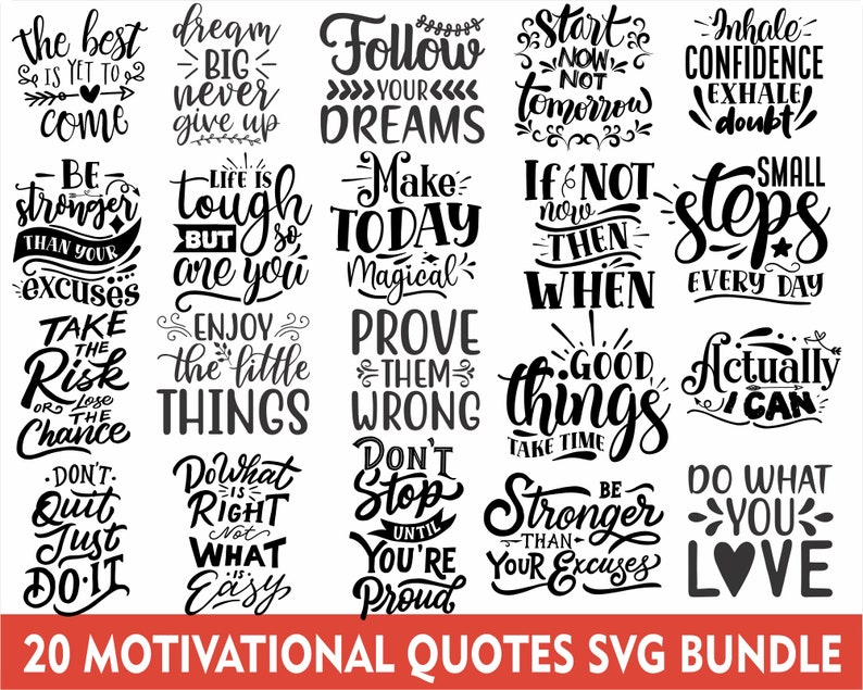 Motivational Quotes Bundle svg, Inspirational quotes svg, Caligraphy svg, Motivational Phrases svg, cut files For Cricut Silhouette image 1